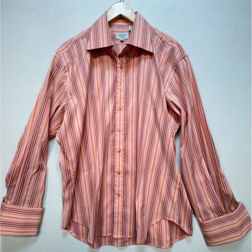 MAAC London Men's Button Down Dress Shirt Size XL Multicolor Striped Long Sleeve